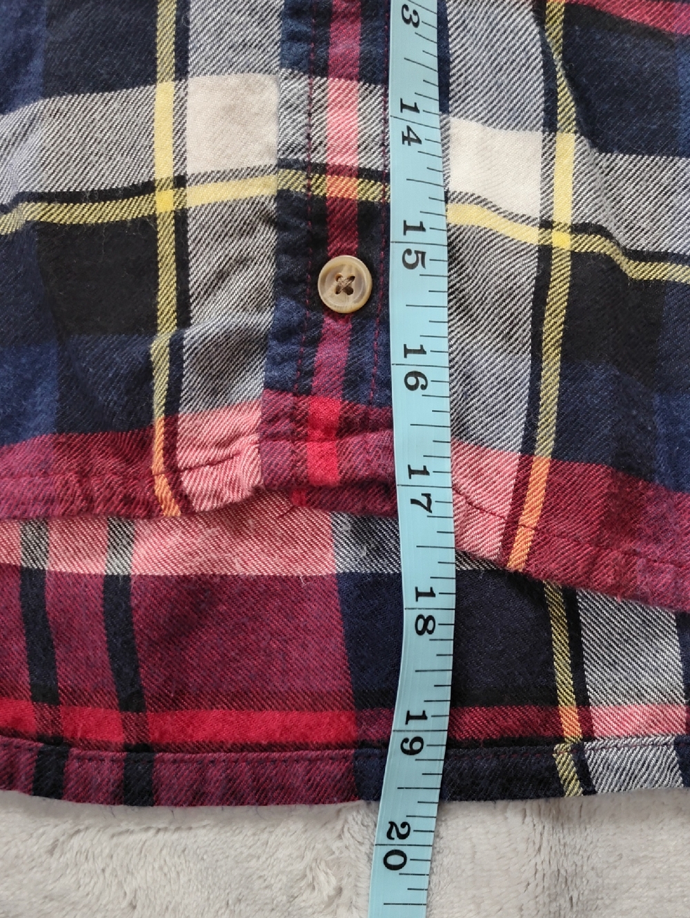 American Eagle Red White & Blue Plaid Hooded Cropped Button Up Shirt Size Large - Picture 8 of 10